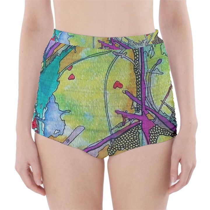 Green Peace Sign Psychedelic Trippy High-Waisted Bikini Bottoms