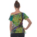 Green Peace Sign Psychedelic Trippy Off Shoulder Tie-Up T-Shirt View2