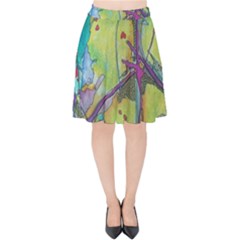 Green Peace Sign Psychedelic Trippy Velvet High Waist Skirt by Modalart