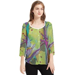 Green Peace Sign Psychedelic Trippy Chiffon Quarter Sleeve Blouse by Modalart