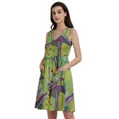 Green Peace Sign Psychedelic Trippy Sleeveless Dress With Pocket by Modalart