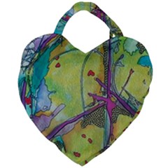 Green Peace Sign Psychedelic Trippy Giant Heart Shaped Tote by Modalart