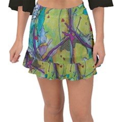 Green Peace Sign Psychedelic Trippy Fishtail Mini Chiffon Skirt by Modalart