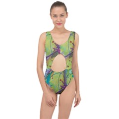 Green Peace Sign Psychedelic Trippy Center Cut Out Swimsuit by Modalart