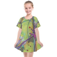 Green Peace Sign Psychedelic Trippy Kids  Smock Dress by Modalart