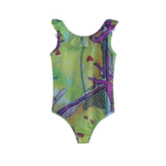 Green Peace Sign Psychedelic Trippy Kids  Frill Swimsuit by Modalart