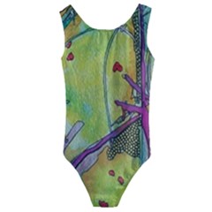 Green Peace Sign Psychedelic Trippy Kids  Cut-out Back One Piece Swimsuit by Modalart