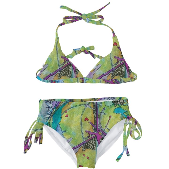 Green Peace Sign Psychedelic Trippy Kids  Classic Bikini Set