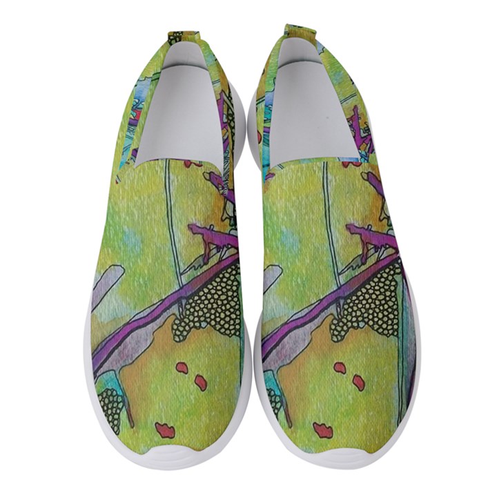 Green Peace Sign Psychedelic Trippy Women s Slip On Sneakers