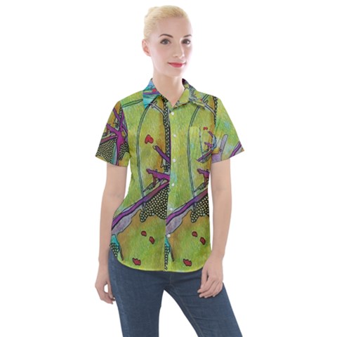 Green Peace Sign Psychedelic Trippy Women s Short Sleeve Pocket Shirt by Modalart