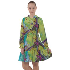 Green Peace Sign Psychedelic Trippy All Frills Chiffon Dress by Modalart