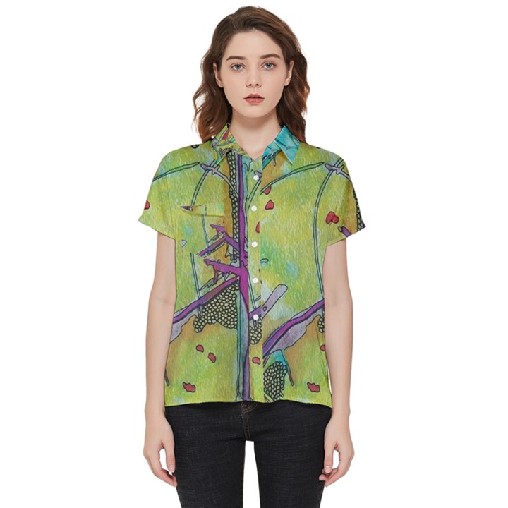 Green Peace Sign Psychedelic Trippy Short Sleeve Pocket Shirt