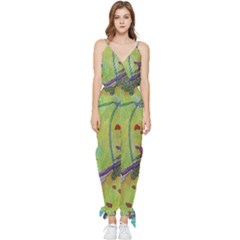 Green Peace Sign Psychedelic Trippy Sleeveless Tie Ankle Chiffon Jumpsuit by Modalart