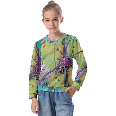 Green Peace Sign Psychedelic Trippy Kids  Long Sleeve T-shirt With Frill  by Modalart