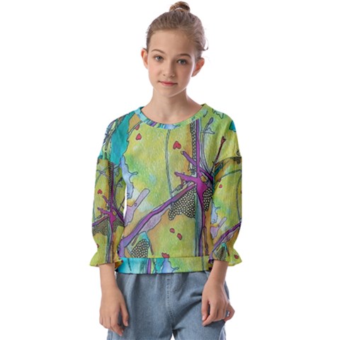 Green Peace Sign Psychedelic Trippy Kids  Cuff Sleeve Top by Modalart