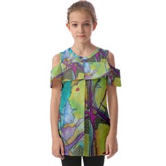 Green Peace Sign Psychedelic Trippy Fold Over Open Sleeve Top by Modalart