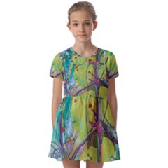 Green Peace Sign Psychedelic Trippy Kids  Short Sleeve Pinafore Style Dress