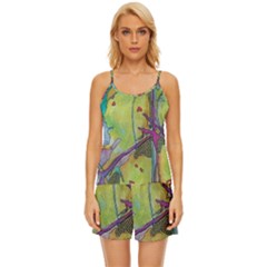 Green Peace Sign Psychedelic Trippy Satin Pajama Short Set by Modalart