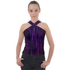 Stars Are Falling Electric Abstract Cross Neck Velour Top by Modalart