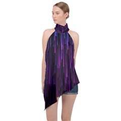 Stars Are Falling Electric Abstract Halter Asymmetric Satin Top by Modalart