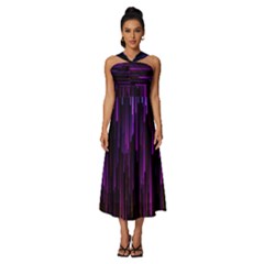 Stars Are Falling Electric Abstract Sleeveless Cross Front Cocktail Midi Chiffon Dress by Modalart