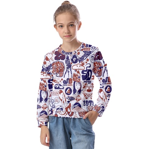 Artistic Psychedelic Doodle Kids  Long Sleeve T-shirt With Frill  by Modalart