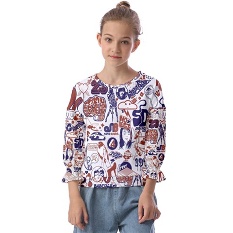 Artistic Psychedelic Doodle Kids  Cuff Sleeve Top by Modalart