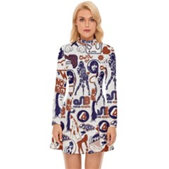 Artistic Psychedelic Doodle Long Sleeve Velour Longline Dress by Modalart