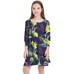 Artistic Psychedelic Abstract Kids  Quarter Sleeve Skater Dress by Modalart