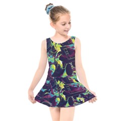 Artistic Psychedelic Abstract Kids  Skater Dress Swimsuit by Modalart