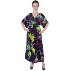 Artistic Psychedelic Abstract V-neck Boho Style Maxi Dress