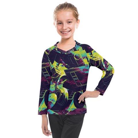 Artistic Psychedelic Abstract Kids  Long Mesh T-shirt by Modalart