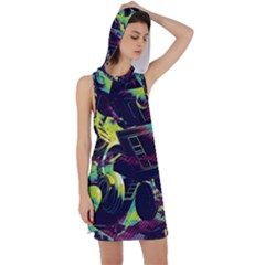 Artistic Psychedelic Abstract Racer Back Hoodie Dress by Modalart