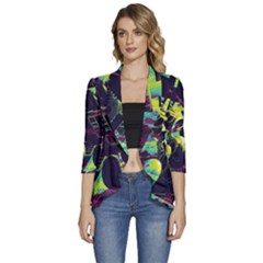 Artistic Psychedelic Abstract Women s 3/4 Sleeve Ruffle Edge Open Front Jacket