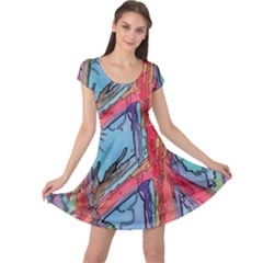 Hippie Peace Sign Psychedelic Trippy Cap Sleeve Dress by Modalart