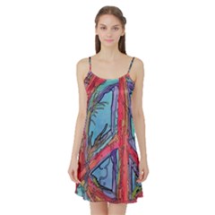 Hippie Peace Sign Psychedelic Trippy Satin Night Slip by Modalart