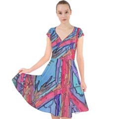 Hippie Peace Sign Psychedelic Trippy Cap Sleeve Front Wrap Midi Dress by Modalart