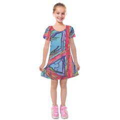 Hippie Peace Sign Psychedelic Trippy Kids  Short Sleeve Velvet Dress by Modalart