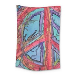 Hippie Peace Sign Psychedelic Trippy Small Tapestry by Modalart