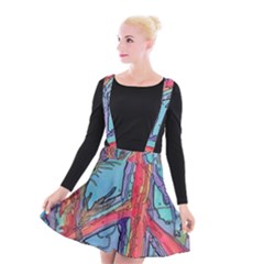 Hippie Peace Sign Psychedelic Trippy Suspender Skater Skirt by Modalart