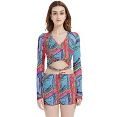 Hippie Peace Sign Psychedelic Trippy Velvet Wrap Crop Top And Shorts Set by Modalart