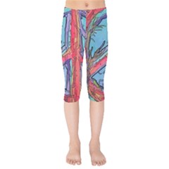 Hippie Peace Sign Psychedelic Trippy Kids  Capri Leggings  by Modalart