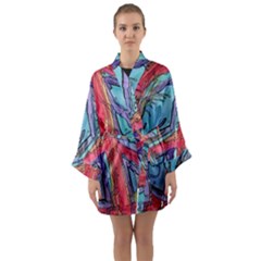 Hippie Peace Sign Psychedelic Trippy Long Sleeve Satin Kimono by Modalart