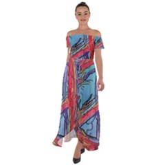 Hippie Peace Sign Psychedelic Trippy Off Shoulder Open Front Chiffon Dress by Modalart