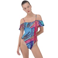 Hippie Peace Sign Psychedelic Trippy Frill Detail One Piece Swimsuit by Modalart