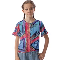 Hippie Peace Sign Psychedelic Trippy Kids  Cuff Sleeve Scrunch Bottom T-shirt