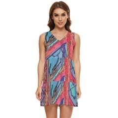 Hippie Peace Sign Psychedelic Trippy Tiered Sleeveless Mini Dress