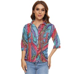 Hippie Peace Sign Psychedelic Trippy Women s Quarter Sleeve Pocket Shirt