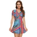 Hippie Peace Sign Psychedelic Trippy V-Neck High Waist Chiffon Mini Dress View1