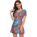 Hippie Peace Sign Psychedelic Trippy V-Neck High Waist Chiffon Mini Dress View2